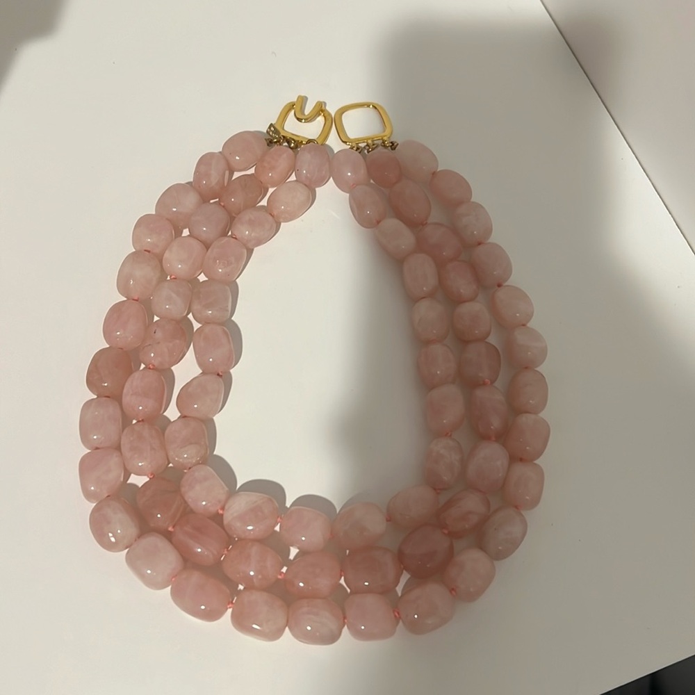 Kenneth Lane three layer rose quartz choker. Like new
